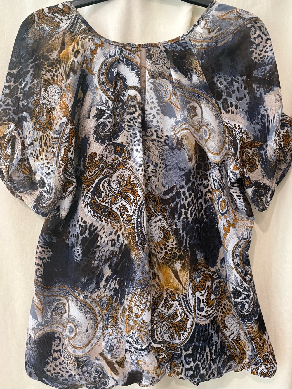 Dress Barn Navy, White and Gold Paisley Sheer Blouse - Picture 2 of 6